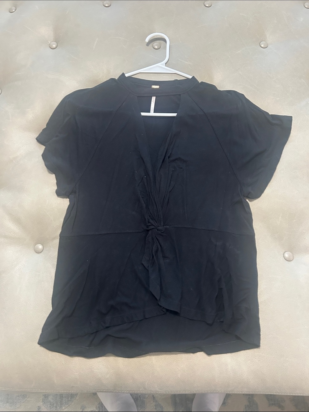 Free People Black Knot-Front Short Sleeve Blouse
